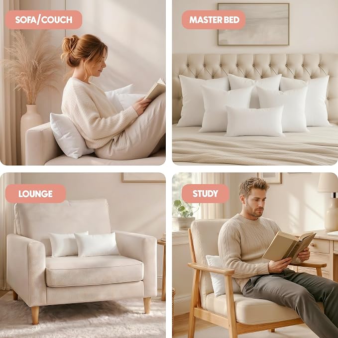 Utopia Bedding 14x20 Pillow Inserts, White Throw Pillows for Couch, 2 Pack | Indoor cushion inserts for bed, sofa & couch, Supportive & fluffy decorative pillows for everyday comfort, Set of 2, White