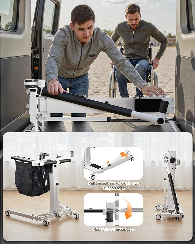 Flycity Electric Patient Lift Transfer Chair for Elderly & Disabled, Portable Folding Sit to Stand Patient Transfer Devices, Electric Wheelchair to Car Assist Devices, Shower Chair Lift for Home Use