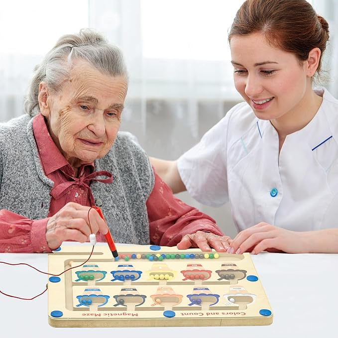Memory Care Dementia Products for Elderly, Activities for Dementia Seniors, Magnetic Color & Number Matching Alzheimers Games for People With Parkinsons, Fidget Sensory Cognitive Gift Maze Board