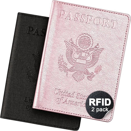 2 Pack Passport & Vaccine Card Holder - Pink&Black RFID Blocking Travel Must Have