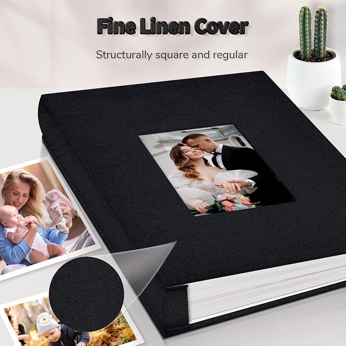 Artfeel Photo Album 4x6 with 600 Pockets,Slip-in Picture Albums,Linen Cover Memory Book with Front Window,White Page Vertical Photo Book for Wedding,Family,Anniversare,Baby,Vacation