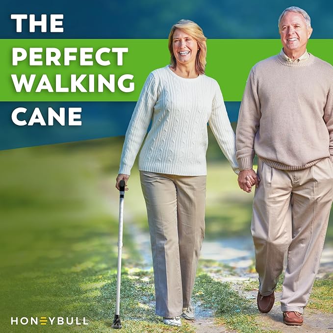 HONEYBULL Walking Cane for Men & Women – Foldable, Adjustable, Lightweight Cane with Air Cushion Tip for Stability & Ergonomic Grip, Heavy Duty Walking Sticks for Seniors