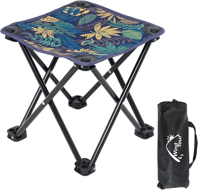 Wind Tour Portable Folding Camping Stool Outdoor Camping Lightweight Samll Chair for Fishing Hiking Gardening and Beach with Carry Bag (13.0”X13.0” Large Blue -1)