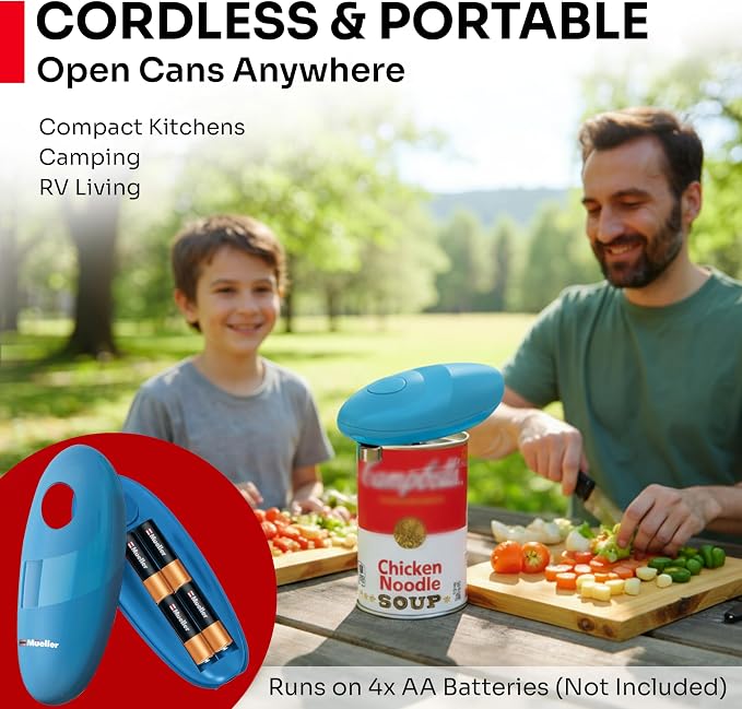 MUELLER HOME SmoothEdge Auto Electric Can Opener, Blue | Battery-Operated, One-Touch w Magnet Lid Lifter, Smooth-Edge Cut Technology, Portable Hands-Free Automatic