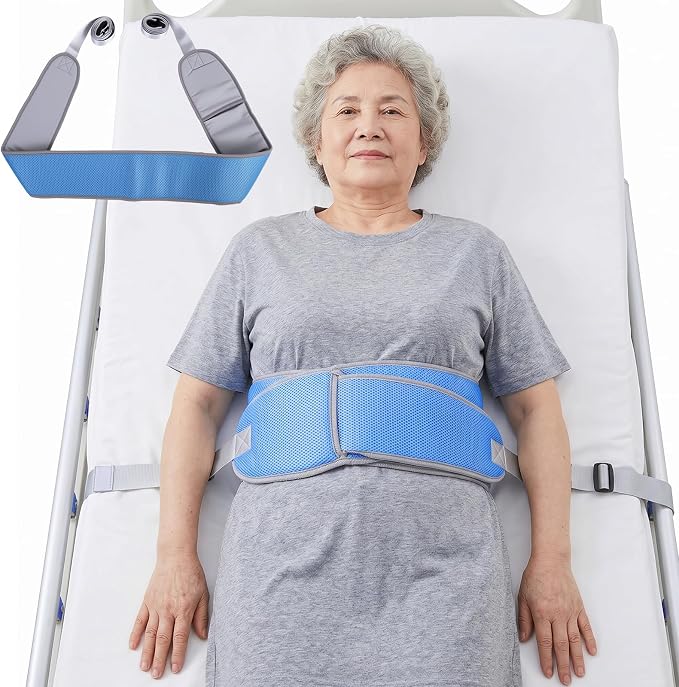Medical Bed Restraint Strap for Elderly, Anti-Fall Waist Belt for Elderly, Adjustable Wheelchair Seat Safety Belt, Medical Bed Safety Assist, Mesh Fabric, Light Blue
