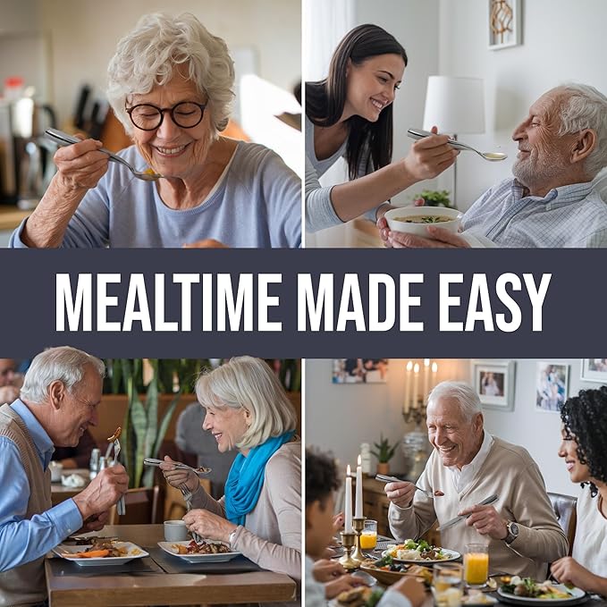 BunMo Weighted Utensils for Tremors and Parkinsons Patients - Heavy Weight Silverware Set of Knife, Fork and Spoon - Parkinsons Gifts for People with Parkinson's - Adaptive Eating Flatware (4 Pieces)