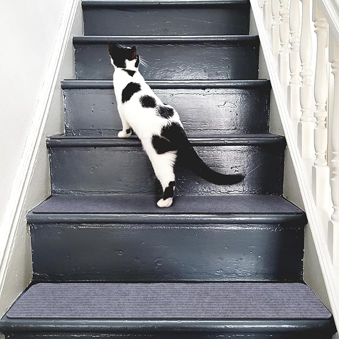 15 PCS Non Slip Stair Treads for Wooden Steps – 8"x30" Indoor Non Slip Stair Treads, Carpet Stair Mats with Self-Adhesive Backing, Removable & Machine Washable – Light Grey
