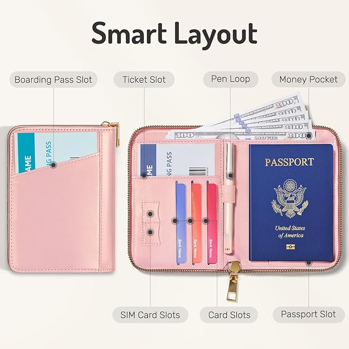 Forvencer Safe Zipper Passport Holder Cover, Passport Wallet for Travel | Cute RFID Blocking Passport Book, Waterproof Travel Accessories for Women, Lilac