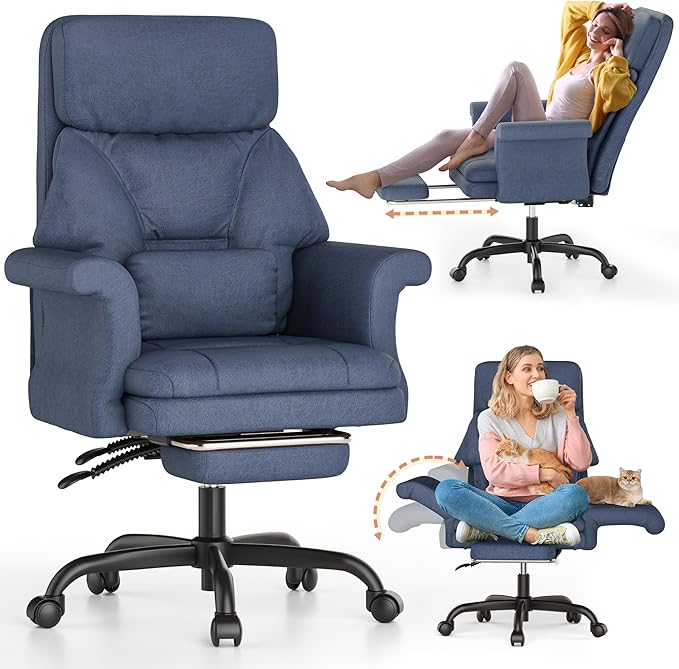 ELABEST C39 Cross Legged Office Chair with Footrest & Convertible Armrests-Pet-Friendly Criss Cross Home Desk Chair, Ergonomic Recliner with Lumbar Pillow,Big and Tall Executive Chair
