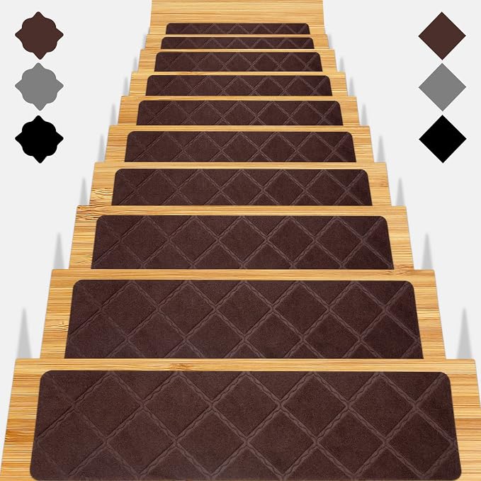 Stair Treads for Wooden Steps 15pcs 8x30in Non-Slip Stairs Carpet Runner | Indoor Stair Mats for Kids Elders and Pets