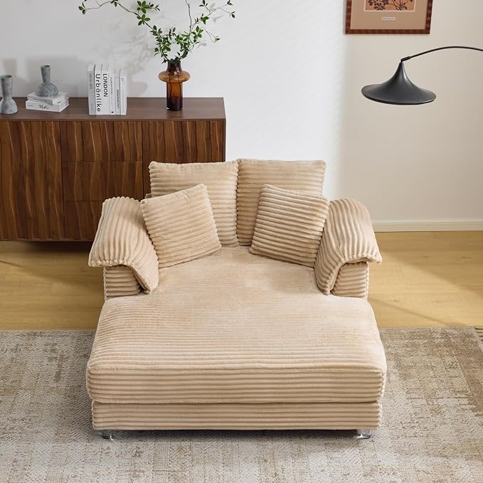 VINGLI Floating Chaise Lounge Chair with LED Light, Cloud Couch with Pillow Armrests, Acrylic Legs, High Density Foam Lounge Sofa, Modern Upholstered Chaise Chair for Living Room, Bedroom, Apartment