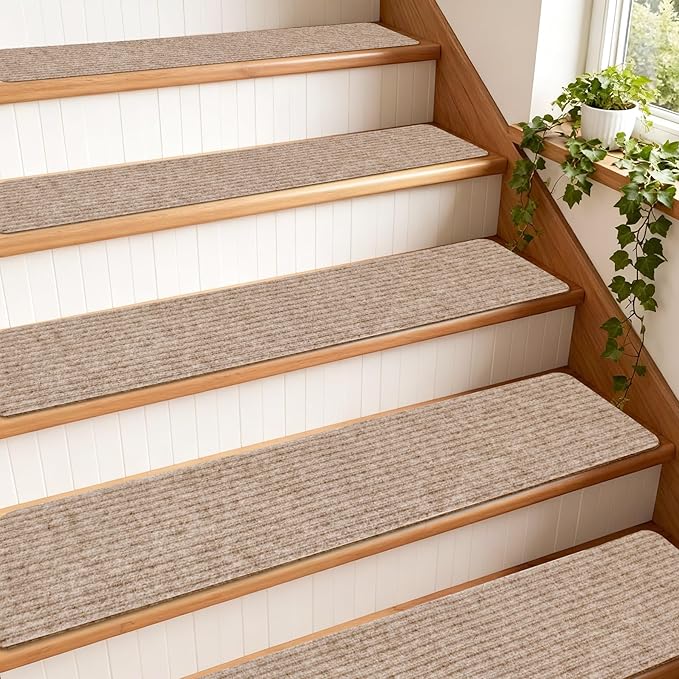 Extra Wide Non Slip Stair Treads for Wooden Steps – 15 Pack 9" x36'' Extra Wide Carpet Runners with Reusable Adhesive, Step Pads for Dogs, Kids, Seniors, Machine Washable – Geige