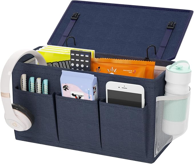 Bedside Caddy Storage Organizer for Bed Rails, Bed Caddy with 6 Pockets | Bedside Organizer with Fixed Straps and Hooks, Mattress Supported Versatile for Home, Dorm, Bunk, Hospital and Crib Bed