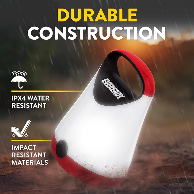 Eveready LED Camping Lantern X-250, Bright Tent Lights, Rugged Water Resistant LED Lanterns, 100 Hour Run-time, Red and Black (Pack of 2)
