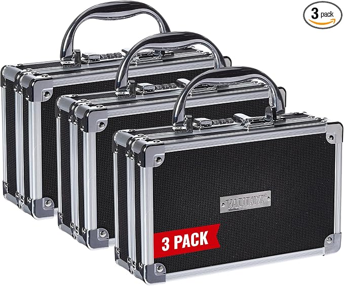 Vaultz Locking Medicine Case with Combination Lock - Portable Lock Box Briefcase for Medications, Cash & Valuables, Organized Storage Case with Handle, 3 Pack
