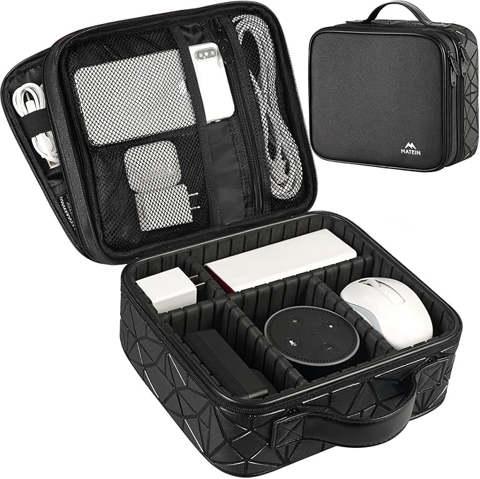 MATEIN Cord Organizer Case with Adjustable Divider, Large DJ Cable File Bag | DJ Equipment, Music Accessories, Double Layer, Shockproof, Portable, Cable Storage for Cord, Charger, Tech Accessories, Black