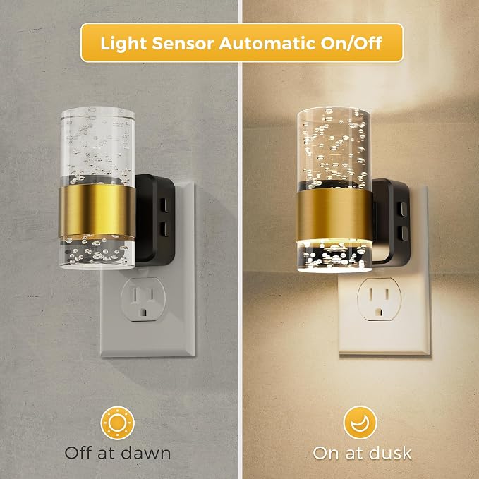 Night Lights Plug into Wall, Dimmable Night Light with Dusk-to-Dawn Light Sensor, Soft White/Cool White/Amber 3 Light Color, Adjustable Brightness, Rotatable plug, Bubble Nightlight for Hallway