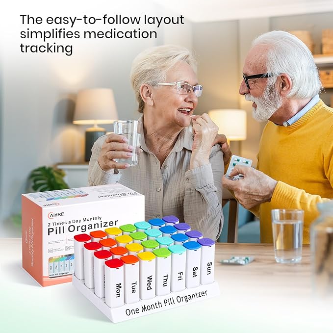 Monthly Pill Organizer 2 Times a Day - 28 Day Pill Box AM PM, Daily Medicine Organizer for Vitamins, Supplements, Medications - BPA Free Pill Case for Home & Travel, White