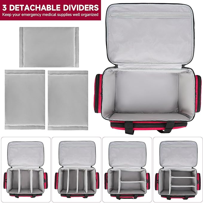 Medical Bag, Medical Equipment Case Empty, Large Home Health Nurse Bag with Shoulder Strap, Medication First Aid Organizer for Therapist, Doctors, Nursing Students (Red)
