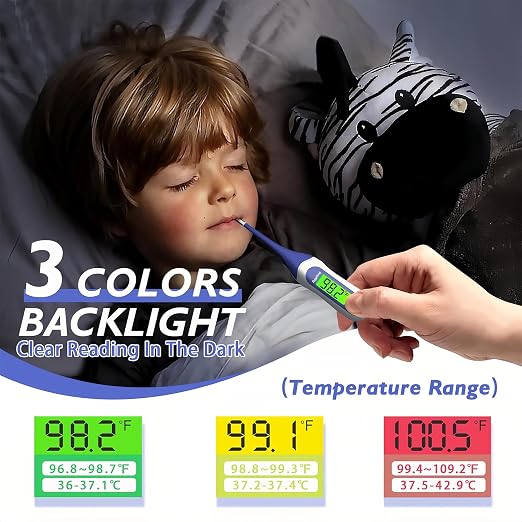 Digital Thermometer for Adults, Kids & Babies, 8-Second Fast Reading Oral Thermometer with Fever Alarm, Waterproof Baby Thermometer for Oral Rectal Underarm, 3-Color Backlit LCD,Storage Case Included