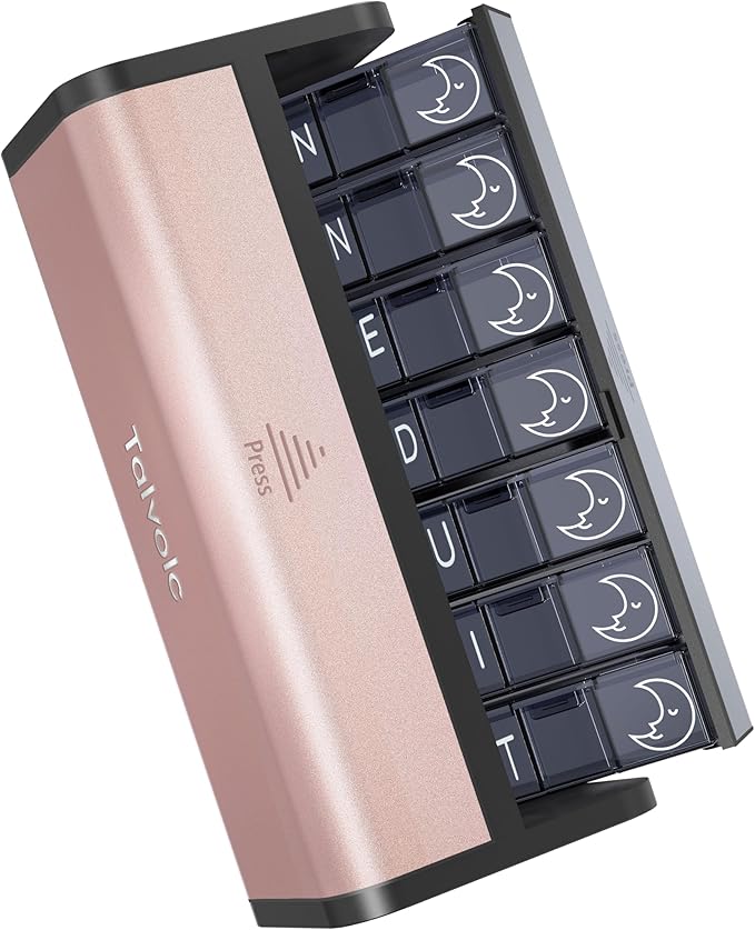 Pill Organizer, Weekly 2 Times a Day for 7 Day Leather Medicine Box Travel Container, Removable Am Pm Vitamin Case, Twice Daily Privacy Pill Holder, Portable Pillbox (Silver and Pink)