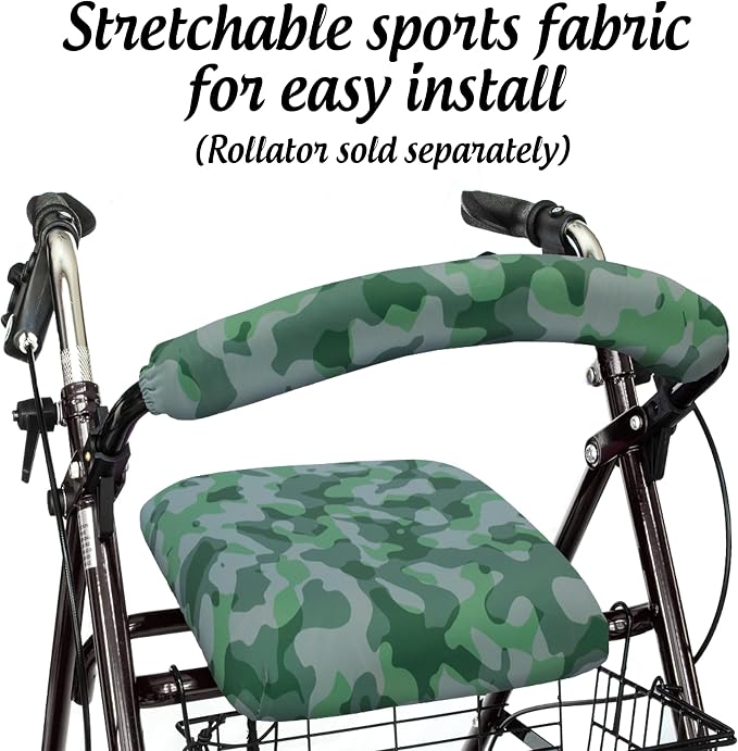 Top Glides Universal Rollator Walker Seat and Backrest Covers (Green Camo)