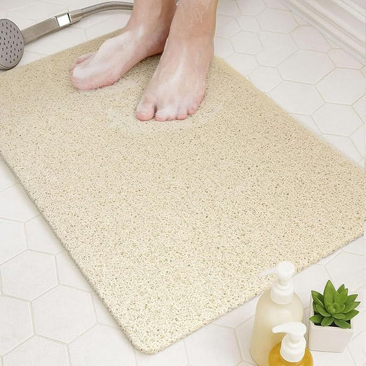 Bathtub Mat Non Slip, 24x16 Inch Shower Mats for Inside Shower, PVC Loofah Bathroom Mat Quick Dry with Drain Hole, Phthalate-Free Bath Mats for Shower Bathroom Tub and Wet Areas (Beige)
