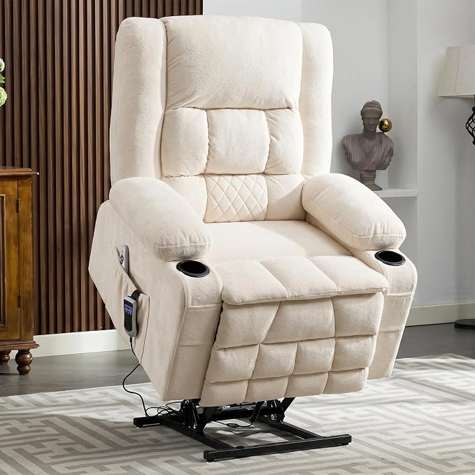 Power Lift Recliner Chair for Elderly with Lumbar Heat and Massage, Electric Lift Chair with Remote and USB Port, Wide Seat Recliner with Cup Holders for Living Room, Bedroom