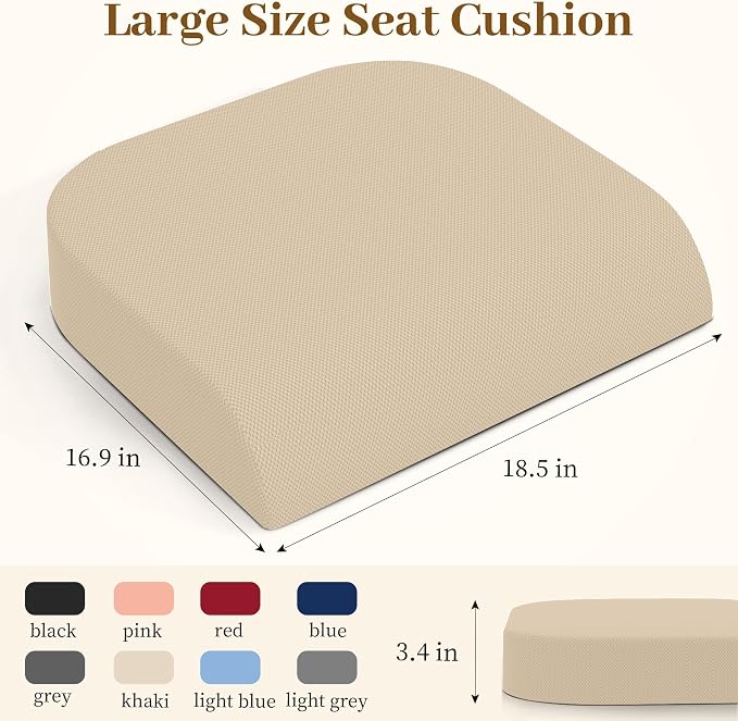 TranquilRelax XL Memory Foam Seat Cushion for Office Chair, Khaki | Medium-firm Support for Long Sitting, Washable Mesh Cover, Non-slip Base, Perfect for Car Seats & Short Drivers