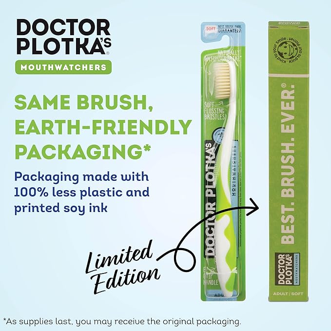 MOUTHWATCHERS Soft Flossing Manual Toothbrush for Adults, 2 Pack, Green, Ultra Clean, Good for Sensitive Teeth and Gums, by Dr. Plotka's