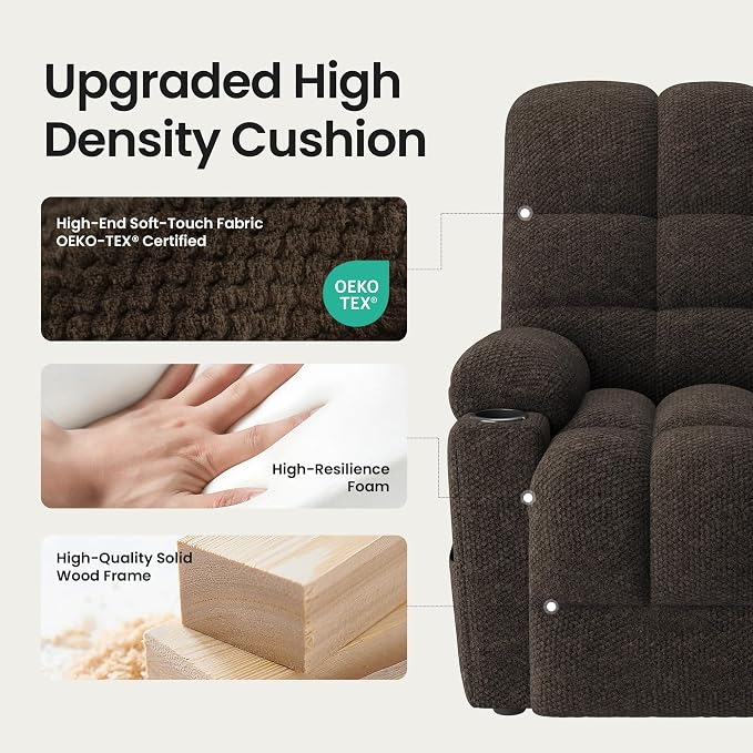 COLAMY Dual Motor Power Lift Recliner Chair for Elderly, Heavy Duty Bariatric Stand Up Assist Sofa with Independent Back & Footrest, Zero Gravity, Massage Heat & Breathable Fabric,Set of 2, Coffee