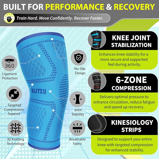 Knee Brace for Meniscus Tear 2 Pack, Knee Compression Sleeve for Men and Women, Knee Support for Arthritis, Swelling, Inflammation, ACL, Pain Relief, Running, Workout, Sports and Recovery Blue XL