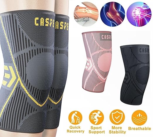 Caspe 2 Pack Knee Compression Sleeve – Knee Brace for Women & Men, Support for Running, Gym, Sports, Mild Arthritis, Pain Relief, Training, Daily Use, Workout (Yellow, X-Large)