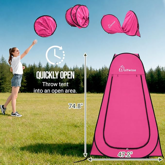 WolfWise Pop Up Shower Tent for Camping Essentials, Compact & Lightweight | Portable Instant Changing Tent with Window & Carry Bag, Privacy Dressing Room Bathroom for Outdoor, 6'3"/6'11" H