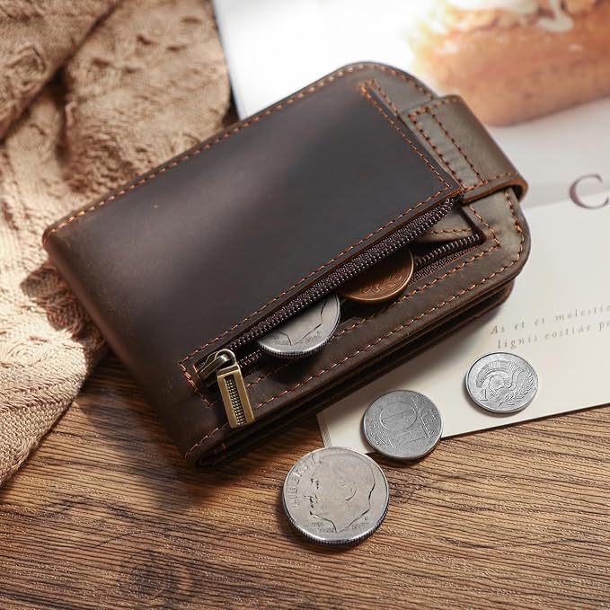 Polare Slim Curve Front Pocket RFID Blocking Italian Real Leather Bifold Wallet for Men (Dark Brown(Snap Version))