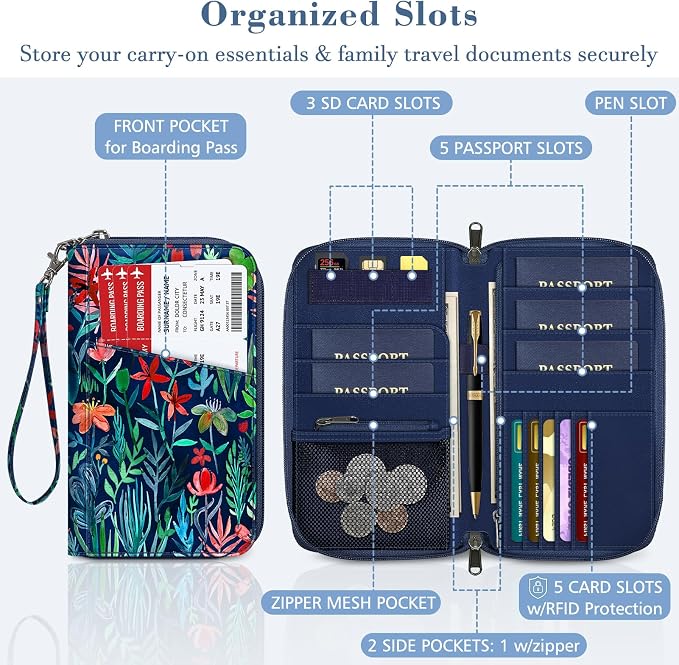 FINTIE Family Passport Holder Wallet Travel Document Organizer Clutch Bag | RFID Blocking Credit Cards Case Cover for Women Men