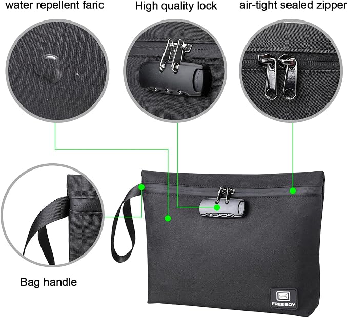 Free Boy Smell Proof Bags 11.8"x8.6"Durable Odor Proof Stash Bag with Combination Lock,Smell Odor Case Container