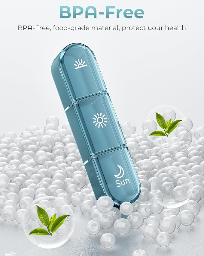 Windtrace Pill Organizer 3X a Day - Dusty Blue Portable Pill Case | Easy Carry, 3x Daily, Fade-Proof, Bold Labels, Arthritis-Friendly, One-Handed, Spill-Proof, Double-Layer, ABS Shell