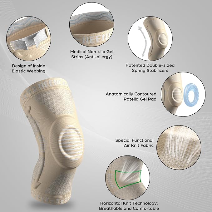 NEENCA Professional Knee Brace for Pain Relief, Medical Knee Support with Patella Pad & Side Stabilizers, Compression Knee Sleeve for Meniscus Tear, ACL, Joint Pain, Runner, Workout (Beige, Small)