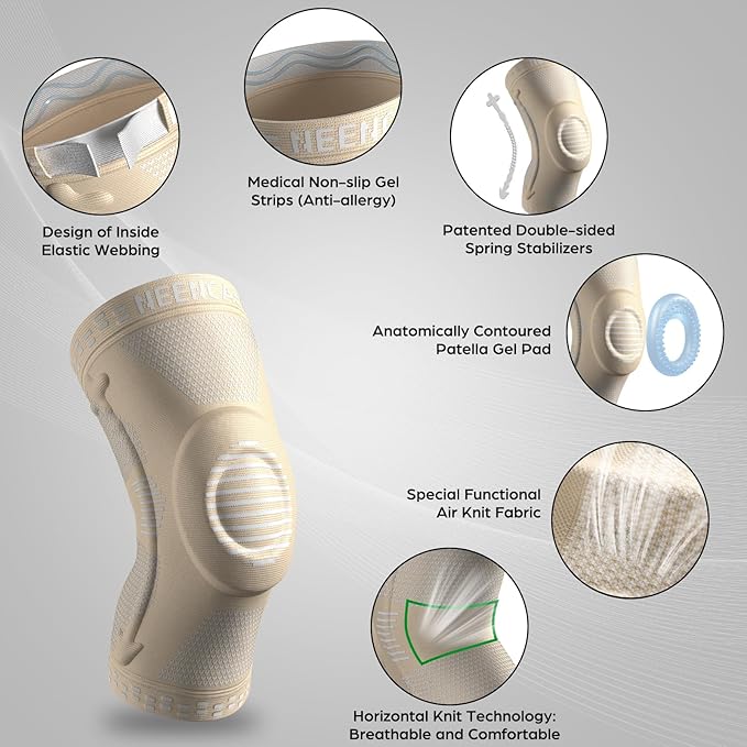NEENCA Professional Knee Brace for Pain Relief, Medical Knee Support with Patella Pad & Side Stabilizers, Compression Knee Sleeve for Meniscus Tear, ACL, Joint Pain, Runner, Workout (Beige, X-Small)