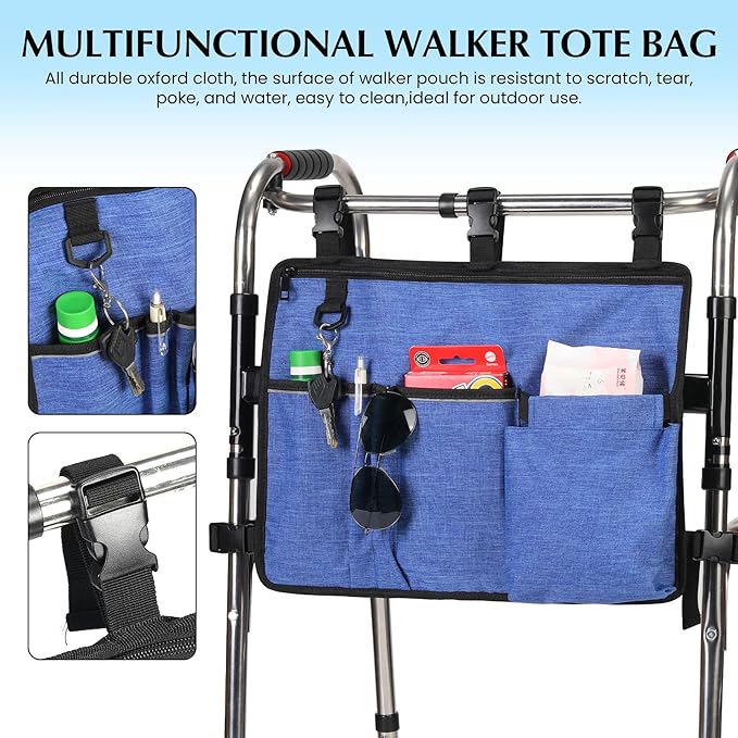 Walker Accessories Walker Pouch for Folding Walker with Cup Holder Pockets for Seniors Walker Bags Organizer Storage Carry Things