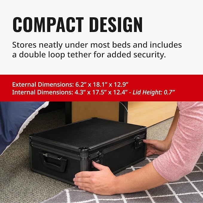 Vaultz Locking Storage Chest with Dual Combination Lock-Small Lock Box for Laptops, Tablets & Valuables, Lockable Storage Box with Code, Keyless Lockbox for Dorm, Home & Travel 18.11" x 12.99" x 6.18"