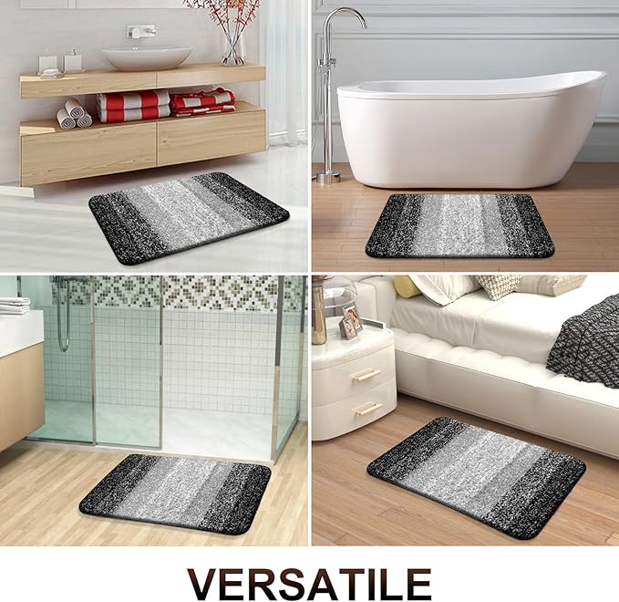 OLANLY Bathroom Rug Set 2 Piece, Soft Absorbent Microfiber Bath Rug Set, Non-Slip, Machine Wash Dry, Plush Shaggy Bath Mats for Bathroom (30"x20"+24"x16", Black)