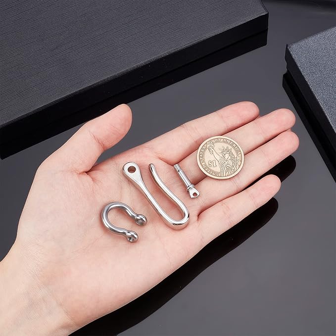 PH PandaHall 1pc U Shape Hook Keychain Brass Solid Keychain Hook D-Ring Anchor Shackle Clasps Silver Key Buckle Belt Wallet Clip Holder for Women Men Wallet Key Chain Badge