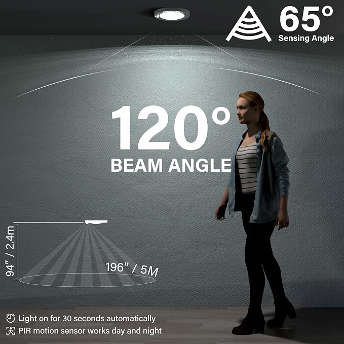 ZAGO LED 6" 120 Volts Closet Light Wired, PIR Motion Sensor Ceiling Disc Light, 15W, 1100 Lumens, CRI>80, 3000K Warm White for Closet, Laundry, Garage, Pantry, Wet Location, ETL, White, 2 Packs