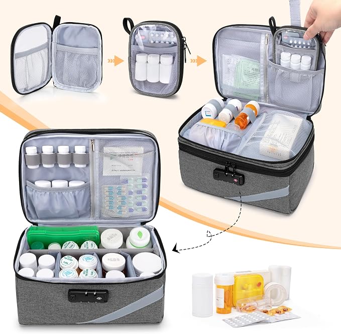 Trunab Medicine Storage Bag with Combination Lock, Pill Bottle Organizer | Lockable Travel Medication Carry Case for Medicine Box, Prescription, Vitamins, Supplements or Medical Supplies