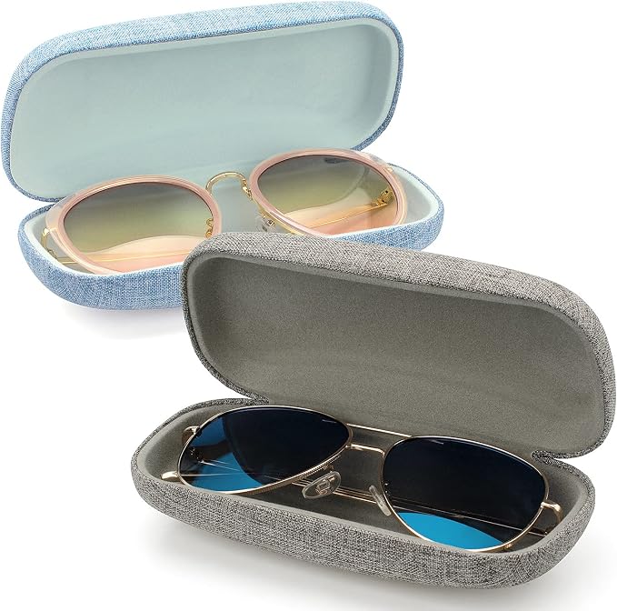 Vemiss Hard Shell Sunglasses Case, Large Linen Fabric Protective Glasses Case for Men Women