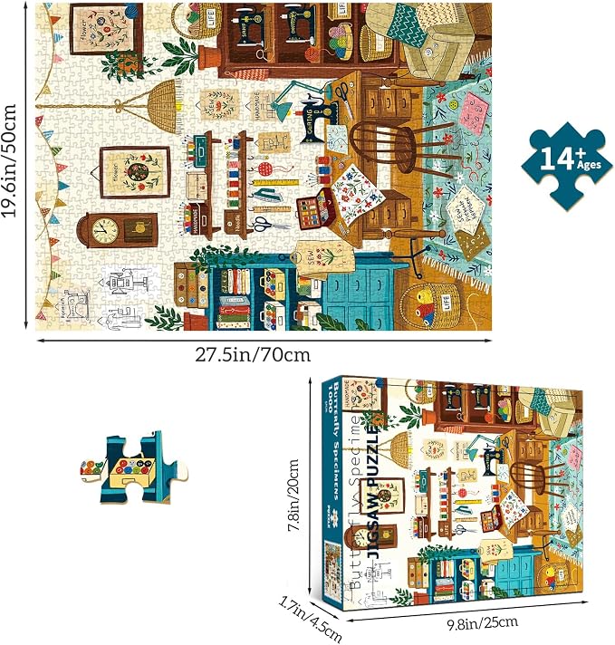 1000 Piece Jigsaw Puzzles for Adults, Sewing Room Puzzle with 1:1 HD Poster, Precise Interlocking, Letter Markings on Back, Dust-Free, Stress Relief & Ideal Family Game Gift