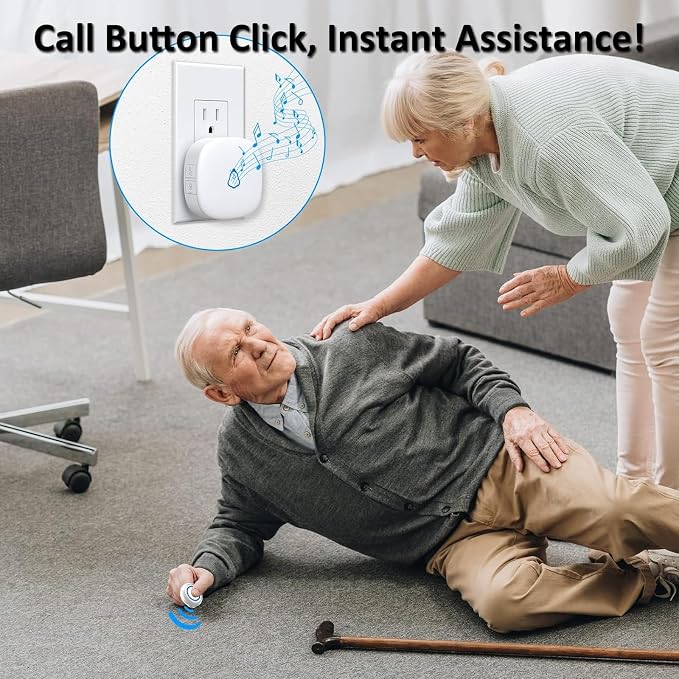 METAK Caregiver Pager Wireless Call Button for Elderly/Senior at Home, 1 Receiver + 2 Button, Medical Life Alert Necklace System, Emergency Bell Fall Monitor Devices for Patients, Disabled, Nurses