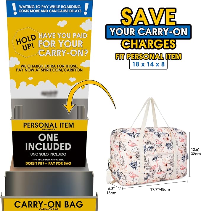 For Spirit Airlines Personal Item Bag Foldable Travel Duffel Bag Tote Carry on Luggage Duffle Overnight for Women and Men